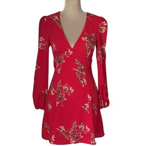Garden Party Floral Mini Dress Sz S Long Sleeve V Neck Romantic Feminine A Line